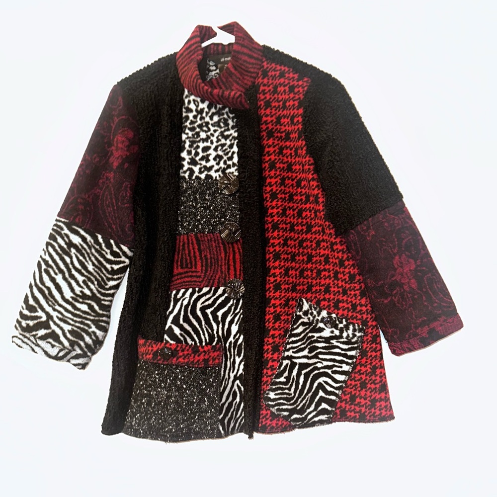 Ali Miles women's mixed material patchwork button down dress coat sweater
